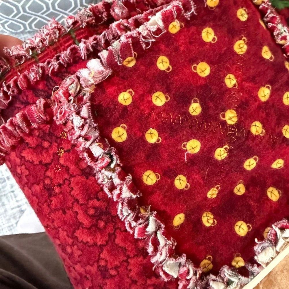 Handmade Christmas Tree Rag Quilt Rustic Holiday Patchwork Throw 50x66